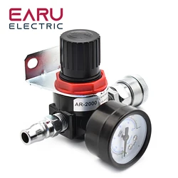 AR2000 G1/4'' Pneumatic Mini Air Pressure Relief Control Compressor Regulator Treatment Units Valve with Gauge  4MM-16MM Fitting