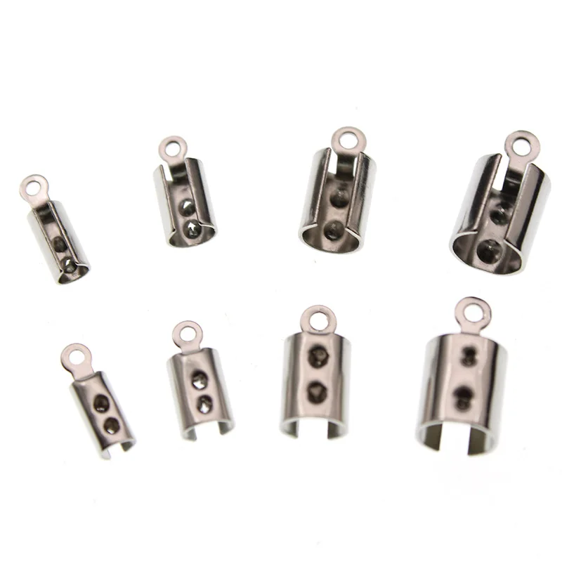 50pcs 1 2 3 4 5 mm Stainless Steel leather Cord Crimp Beads End Caps Fastener Bracelet Necklace Connectors For Jewelry Making