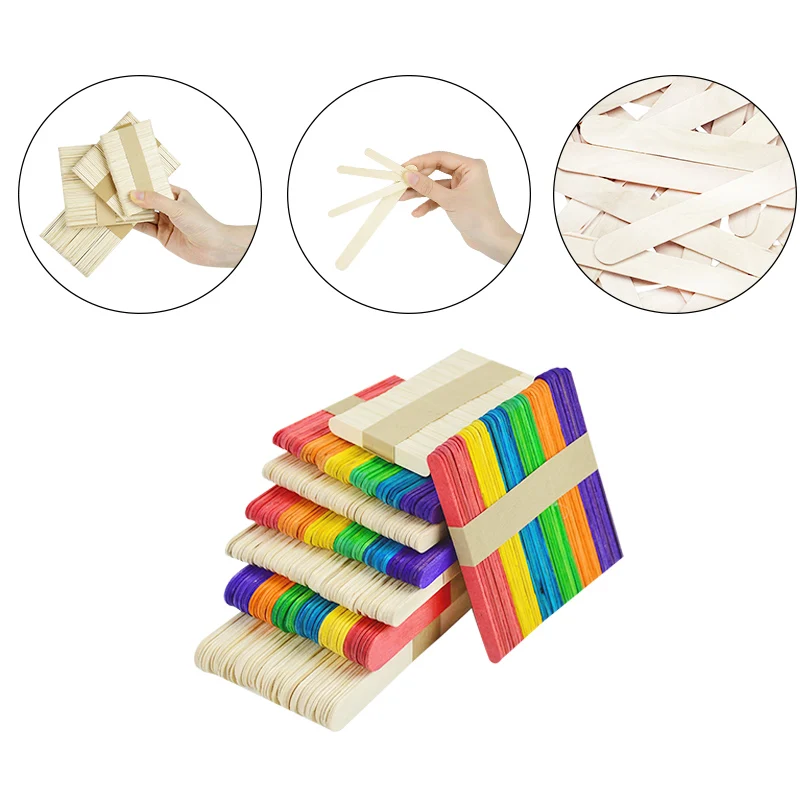 50pcs/Lot Wooden Plain Ice Lolly Cream Lollipop Popsicle Making Sticks Holder Colorful Kids DIY Crafts Art Tool Puzzle Toy Gifts