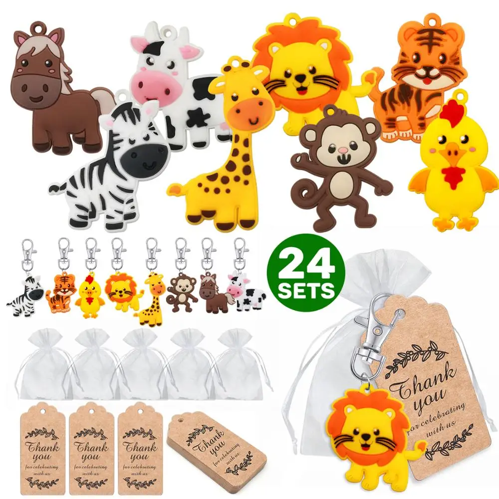 24 Pieces of Jungle Safari Animal Keychains, Suitable for Safari Party Supplies,Children's Party Bag Filling,Jungle Safari Bab