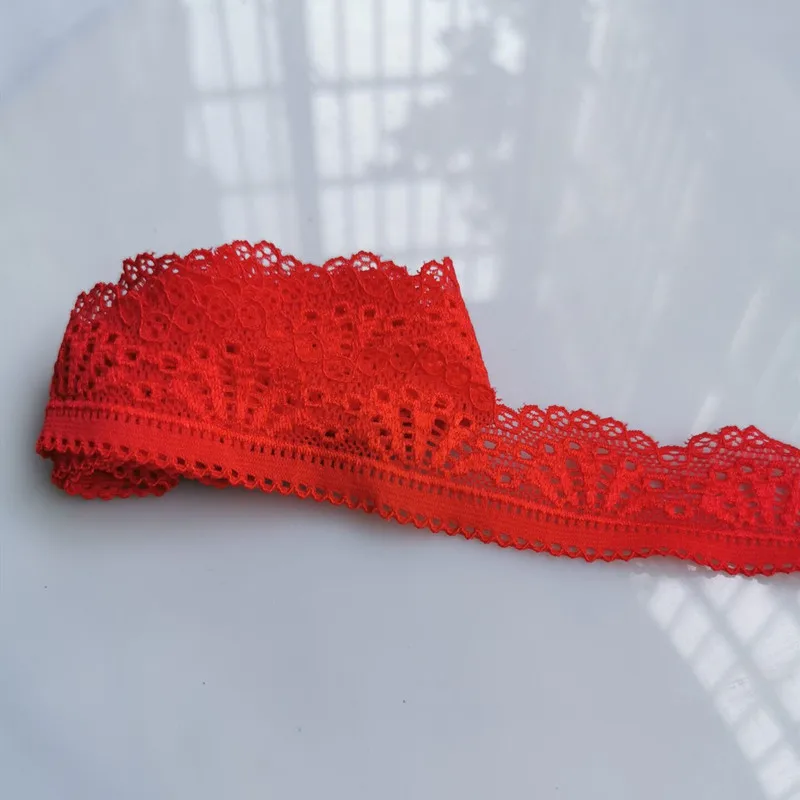 High quality Red elastic lace ribbon Tape 30mm wide Trims stretch lace trim Embroidered Net Cord For Sewing african lace fabric