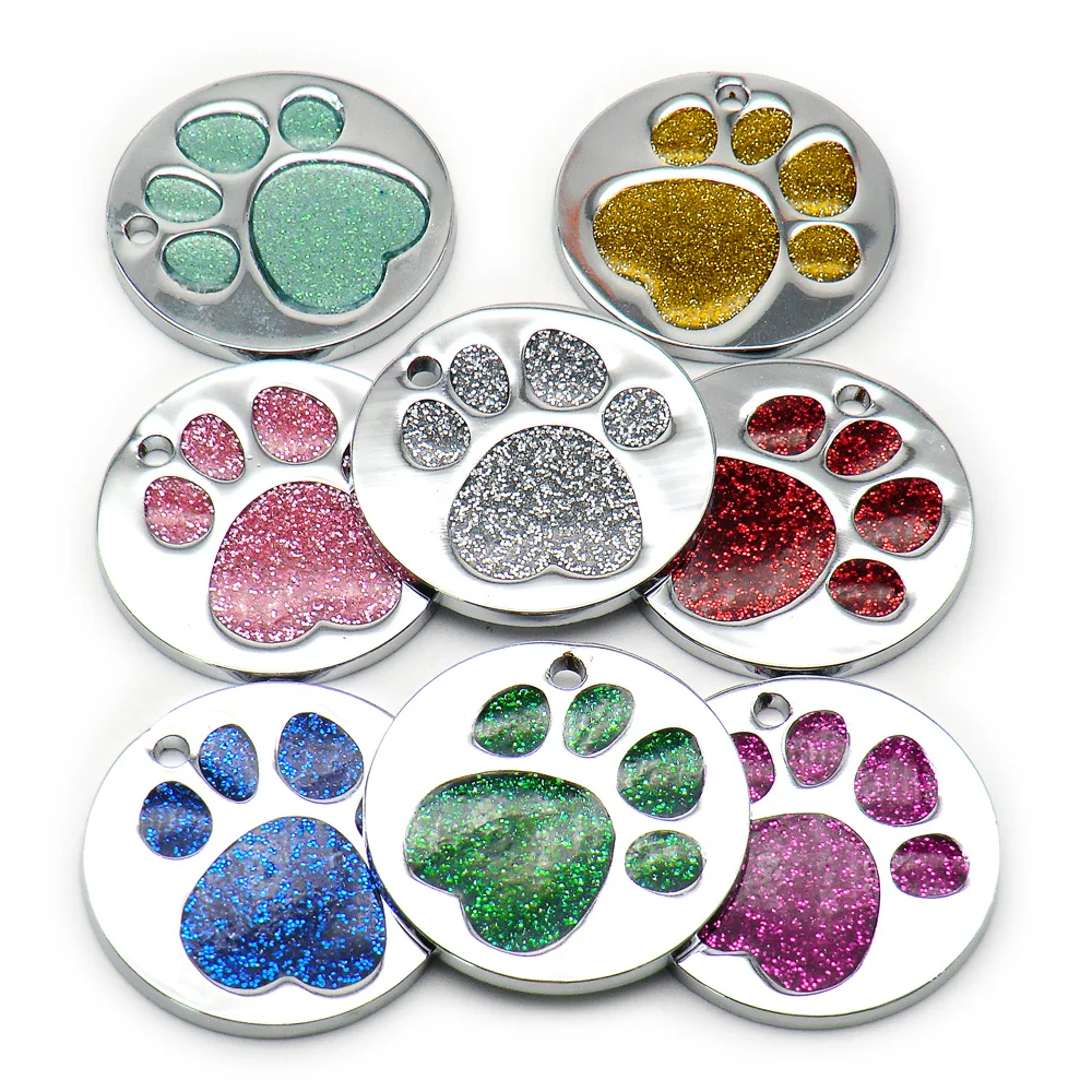 Wholesale 20Pcs Paw Shape Personalized Dog Tag Laser Engraving 8 colors Dog Name Tag Pet Id Tag Dog Customized Products