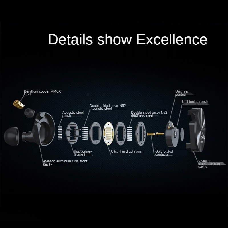 سماعة رأس مسطحة خالدة 7 هرتز داخل الأذن سماعات أذن سلكية مضخم صوت MMCX معدني عالي الدقة HiFi سماعة رأس للموسيقى كابل قابل للفصل 7 هرتز