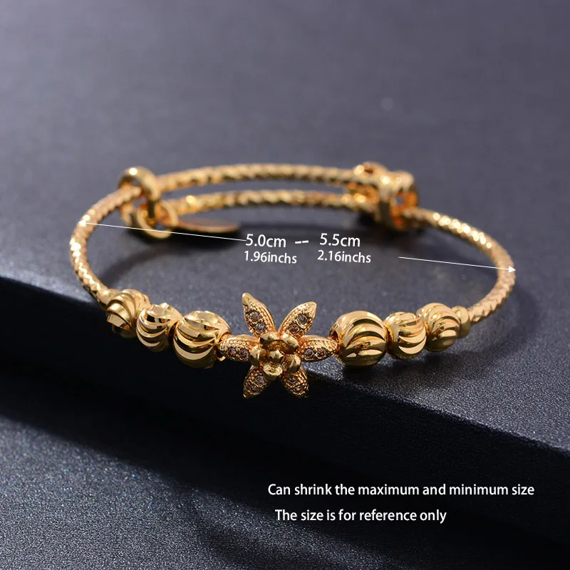 24K 4pcs Ethnic Gold Color Dubai Bangles  Boys Girls Kids  Luxury Bangles Bracelet Girl Bride Dubai Bangles Child jewelry Gifts