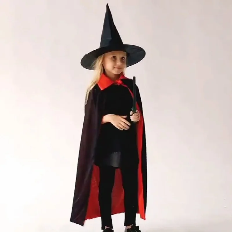 Kostium halloween czarownica czarny płaszcz czerwony wampir cape diabła ubrania dla kobiet mężczyzn dzieci party