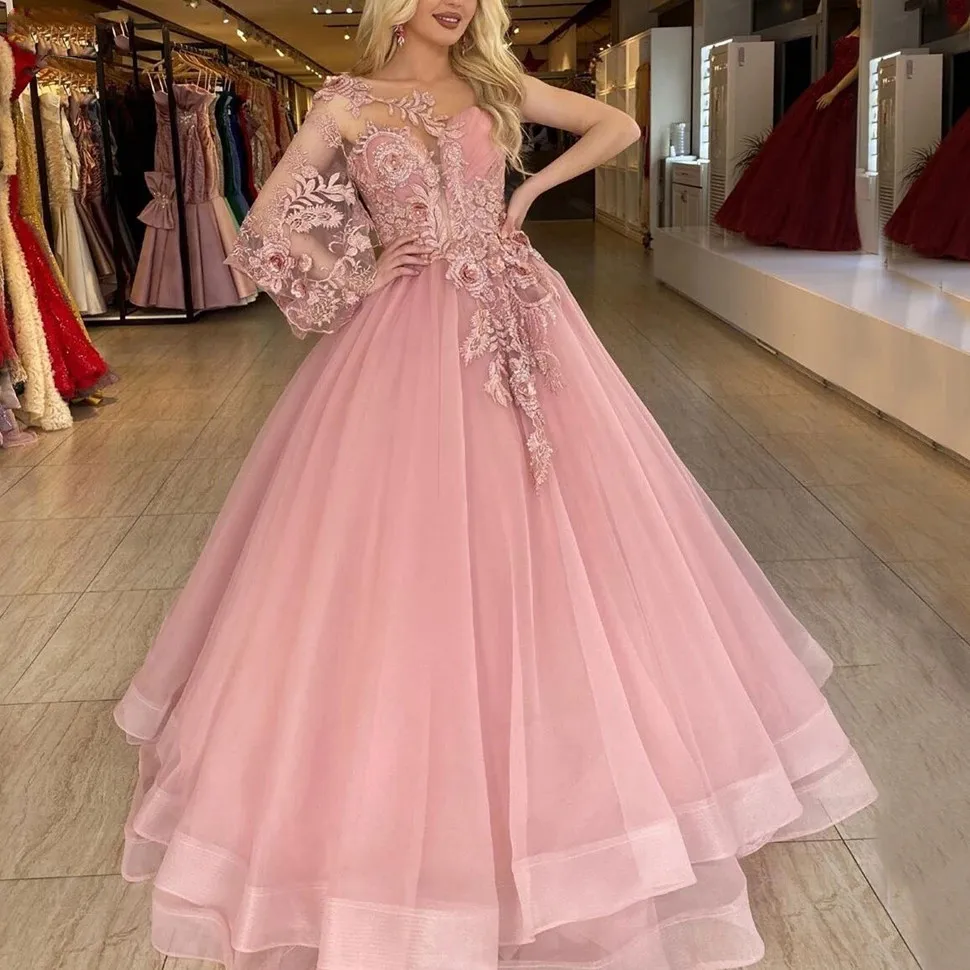 Robe de soirée en dentelle rose Sexy pour femmes, avec des appliques, à la mode, robe de bal, robe longue de plage, 2021