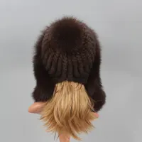 Real Mink Fur Hat with Fox Fur Ball Earmuffs Protective Cap Winter Hat for Women Russian Autumn Hat Fox Fur Beanies Fall Bonnets - Image 2