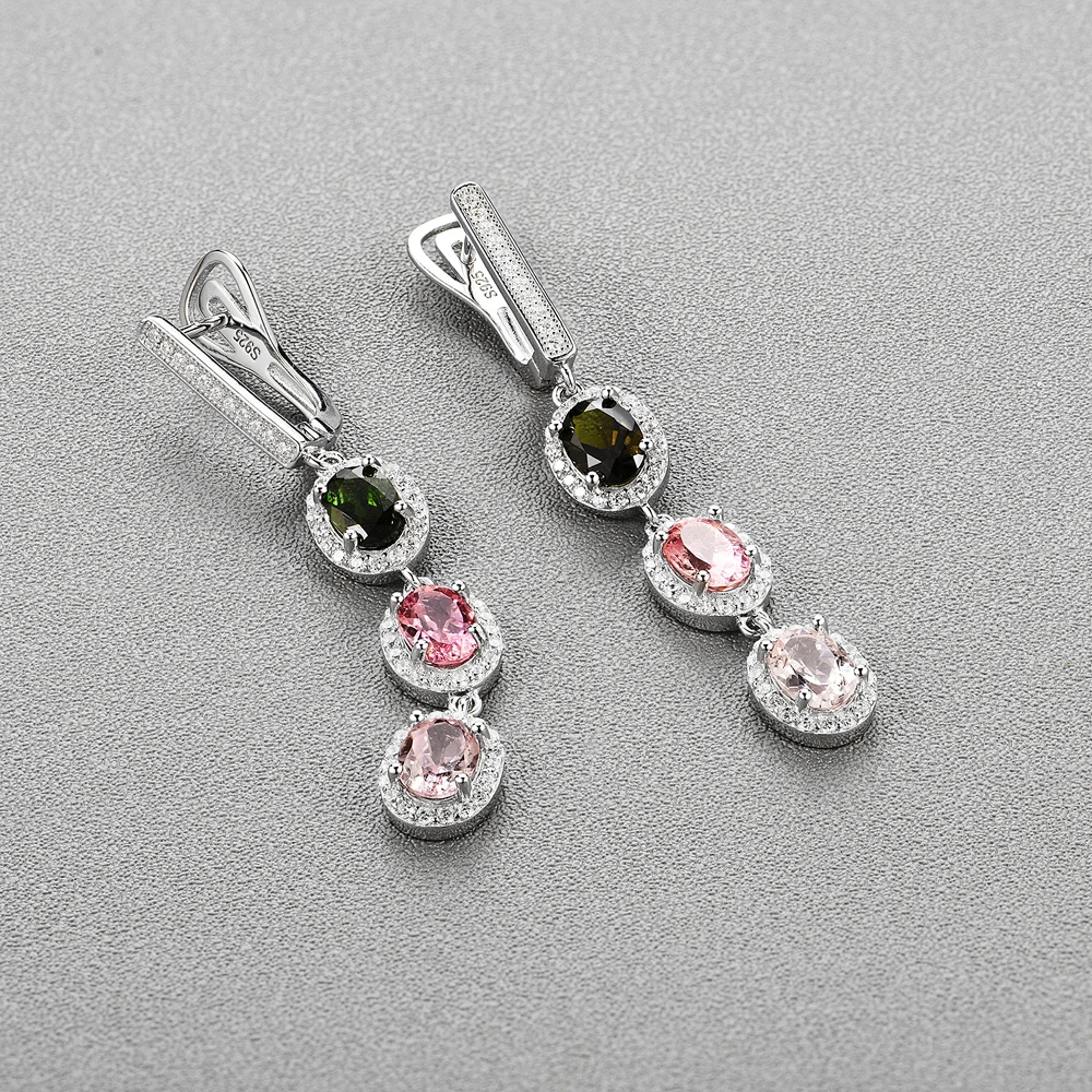 Long style clasp earring with natural multi-color tourmaline 925 sterling silver fine jewelry for girl nice gift tbj promotion