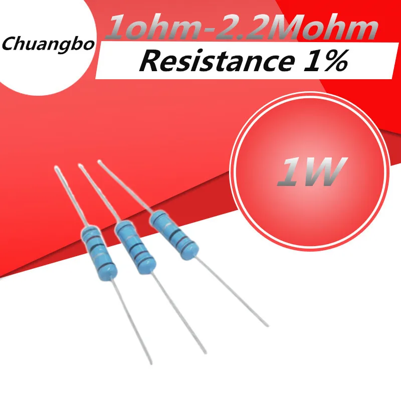 20PCS /Set 1W Resistance 1% 1R-2.2M Kinds Each Value Metal Film Resistor Assortment Kit resistors 4.7R 470R 51R 2.2K 3K 68K 1M