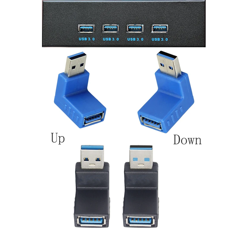 USB 3.0 Adapter z gniazda męskiego na żeńskie 90 stopni w pionie prostopadły złącze konwertera wtyczka niebieski czarny kolor dla komputer Laptop