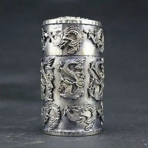 

Chinese Handwork Old Tibet Silver Copper Dragon Phoenix Toothpick Box YR