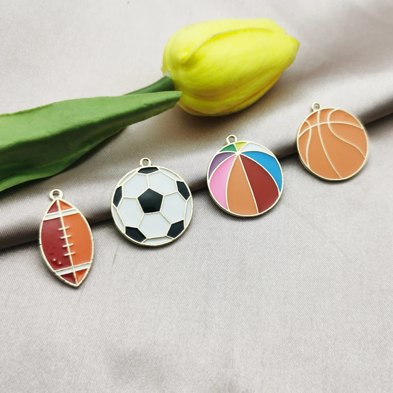 10pcs Sport Enamel Charms Football Basketball Rugby Pendants For Jewelry Making Earring Floating Bracelet Necklace Dangle F575