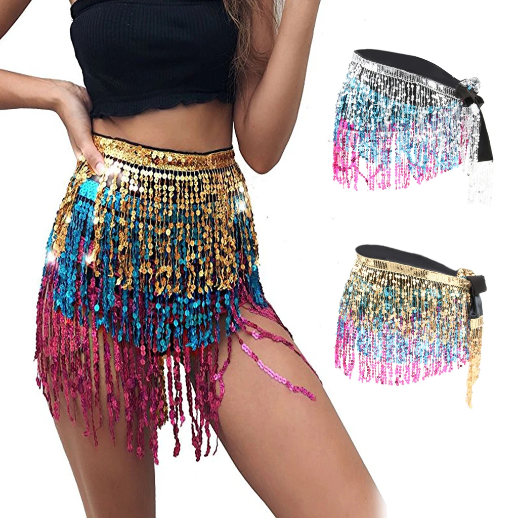 Sequin Belly Dance Hip Wrap Scarf Skirt Belt Dancing Costume Dancewear Raves