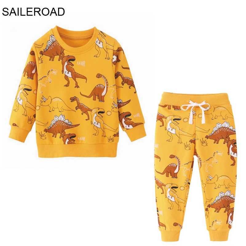 SAILEROAD Spring Children\'s Clothes Boy Cartoon Excavators Sweatershirts+Pants Kids Long Sleeves Clothing Set Teens Tracksuit