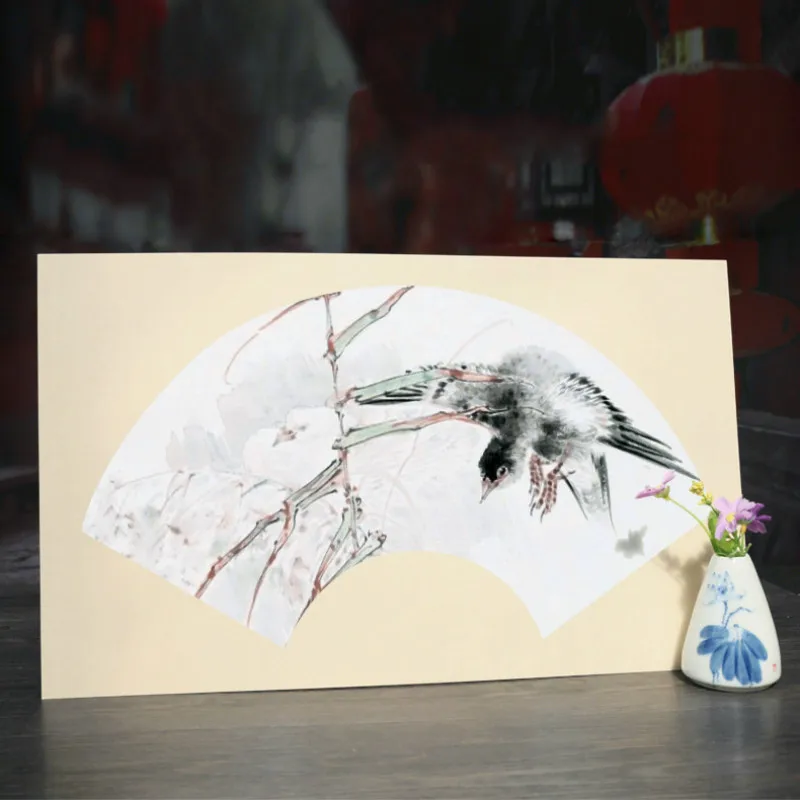 

50*30cm Fan Shaped Calligraphy Paper Cards Papel Arroz 10sheets Children Watercolor Painting Cards Ripe Xuan Paper Lens Card