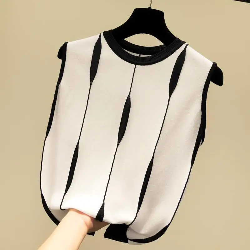 Tanks Women Knitting Sleeveless Thin Office Lady Simple Leisure All-match Vintage Retro Trendy New Summer Female Loose Tops Chic