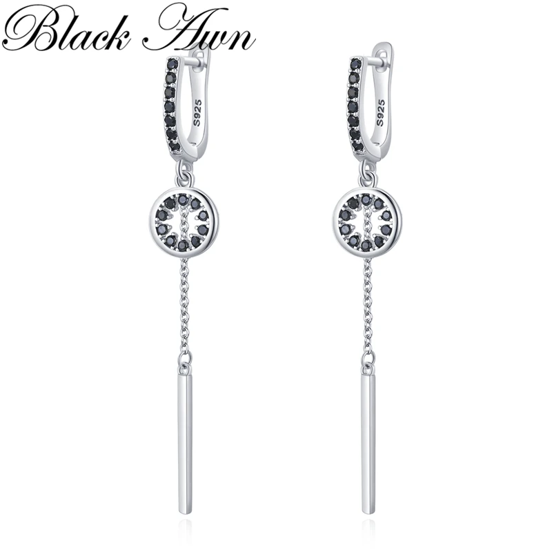 Black Awn Hoop Earrings for Women Classic Silver Color Trendy Spinel Engagement Fashion Jewelry I214