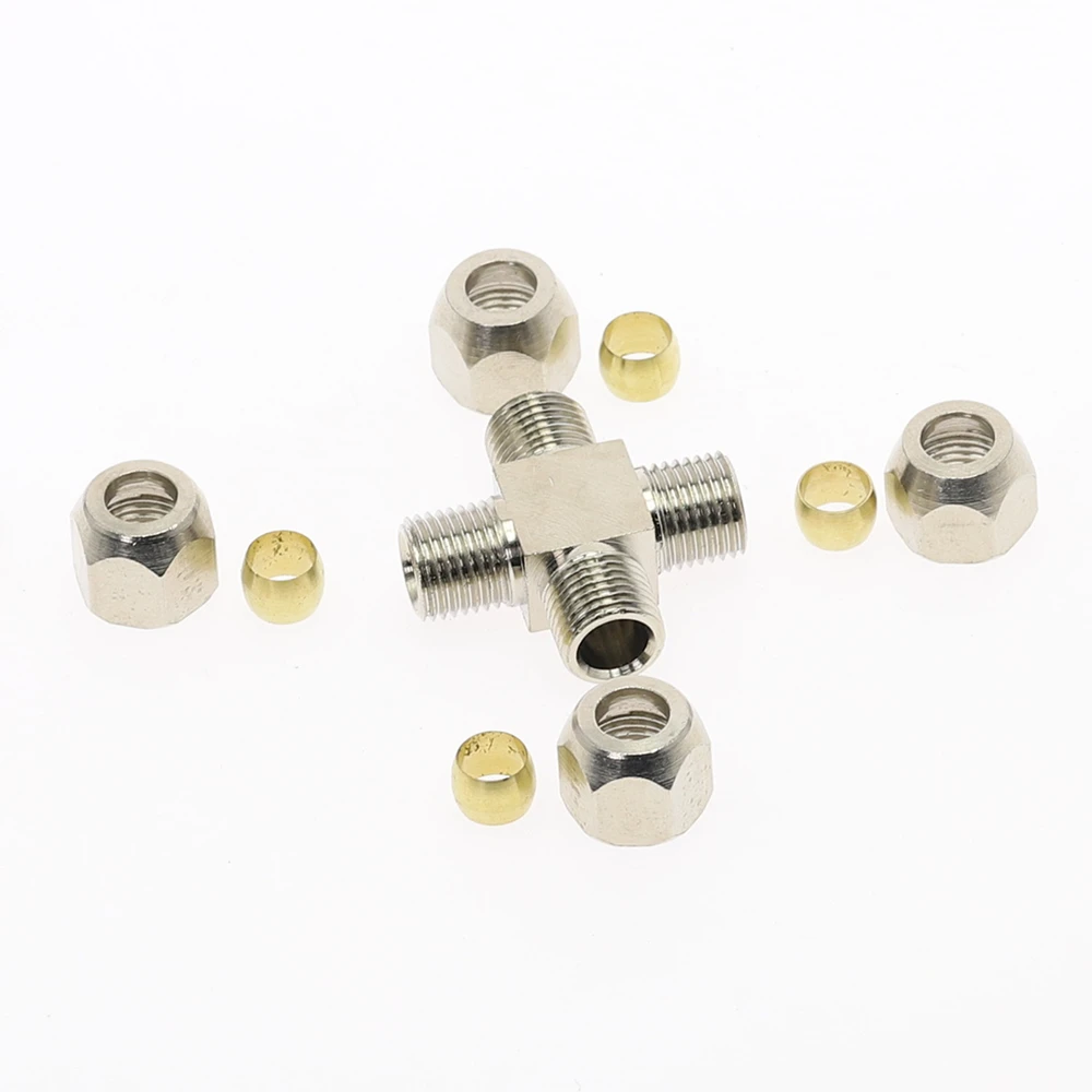 1 stücke 4 6 8 10 12mm Rohr OD 4way Messing öl Kompression Rohr Rohr Armaturen Anschluss