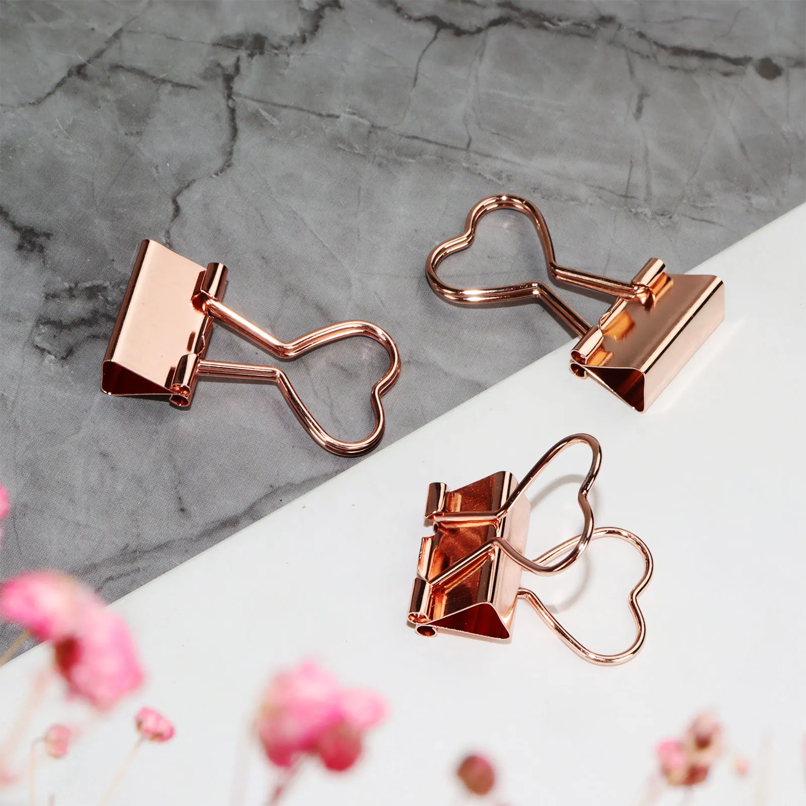 Office School Supplies Heart Shaped Paper Document Metal Clamp Artwork Decorative 19mm Rose Gold Binder Clips