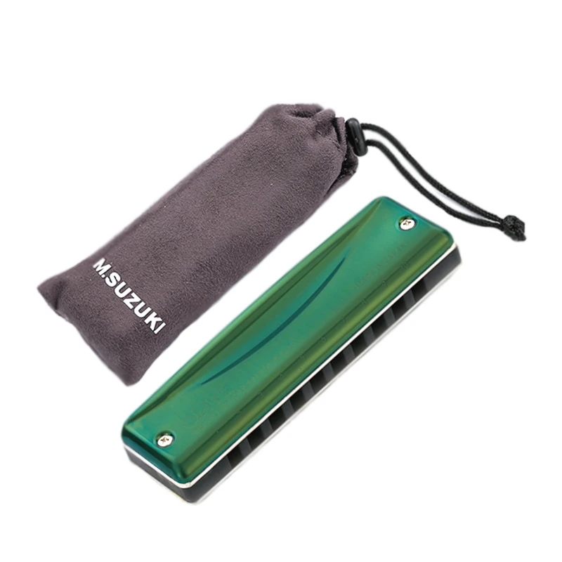 Suzuki Olive – Harmonica Diatonic, 10 trous, bleu harpe, clé de C Olive vert, qualité professionnelle, Instruments de musique japonais C20