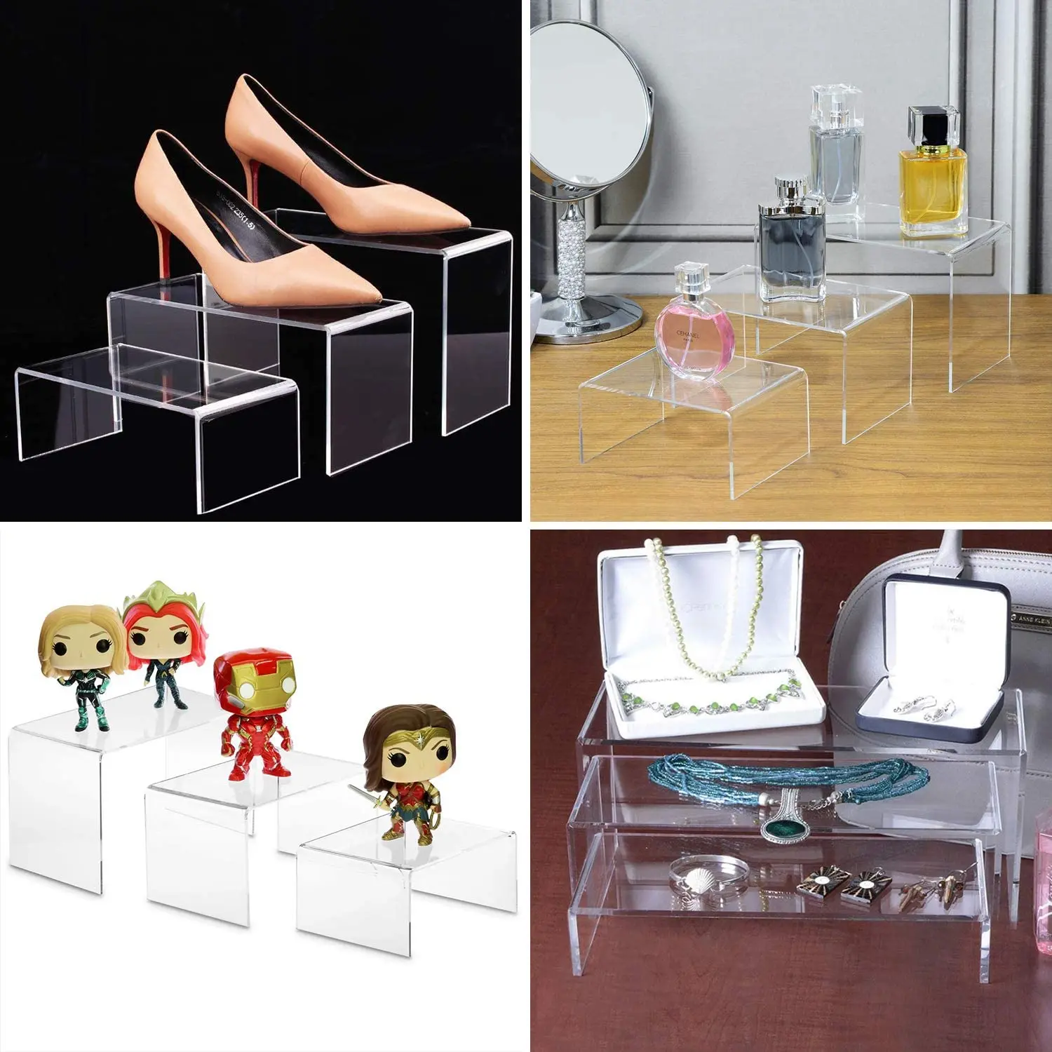 5 Sizes Clear Acrylic Display Risers,  Acrylic Jewelry Display Shelf Showcase Fixtures for Cake Candy Display Stand