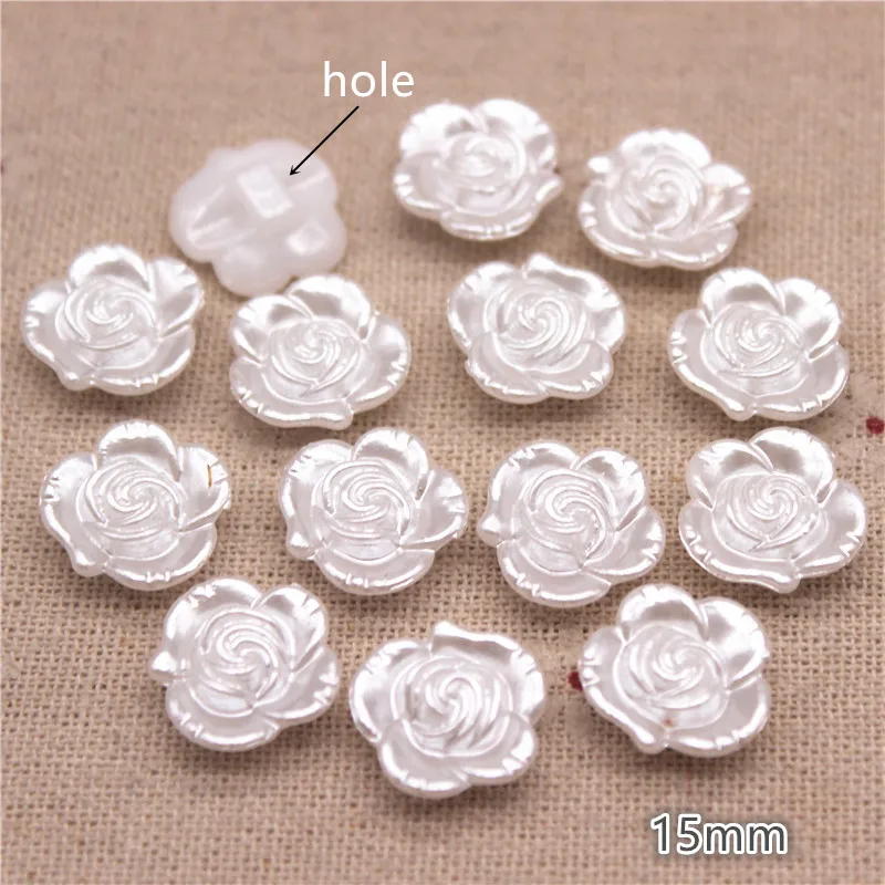 50PCS 15mm Resin ABS Ivory/White Pearl Flower Shank Button Clothing Accessories For Sewing Scrapbooking Garment DIY