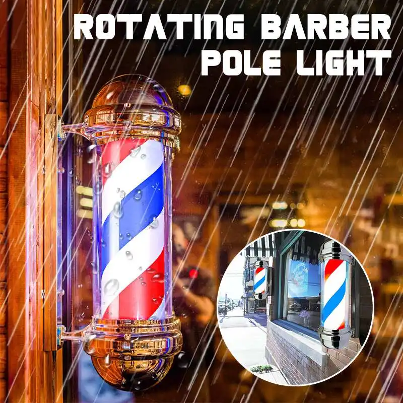 

55cm Barber Shop Pole Rotating Lighting Red White Blue Stripe Rotating Light Stripes Sign Hair Wall Hanging LED Downlights