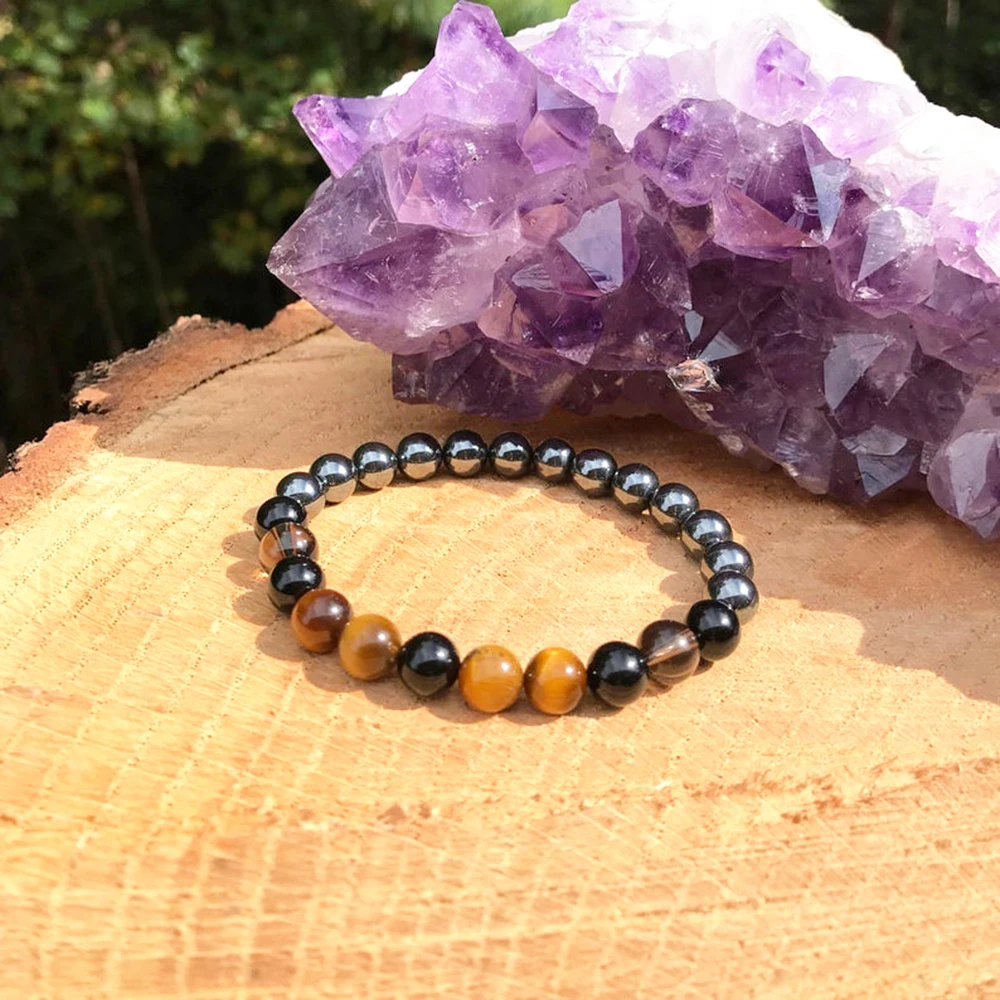 Wholesale Men`s Black Onyx Bracelet Tiger Eye Hematite Natural Gemstone Bracelet Negative Energy Protection Bracelet