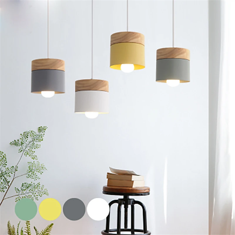 

Nordic Iron Wood Pendant Lights Modern Simple Wooden Hanging Light Fixtures Dining Room Kitchen Cafe Indoor Lighting Home Decor