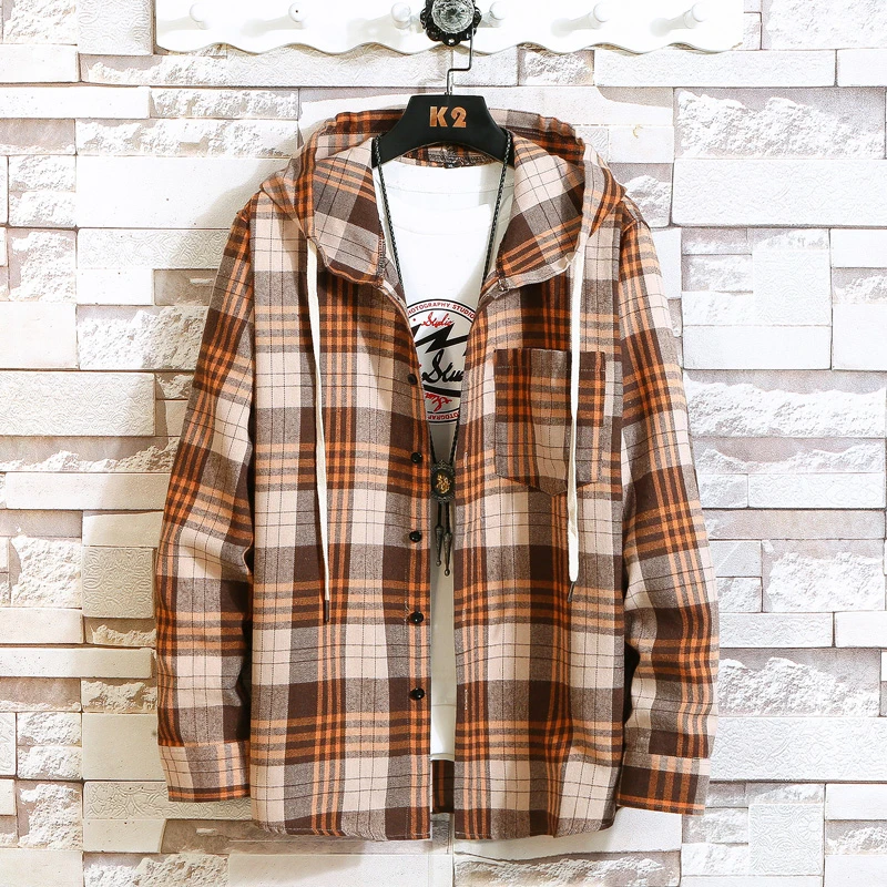 

2021 New Arrived Plaid Hoodie Sweatshirt Men Flannel Fleece Style Hip Hop High Street Casual Cardigan Long-Sleeved