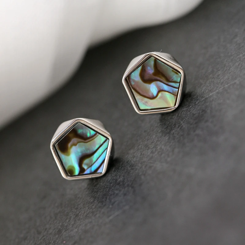 

Women 925 Sterling Silver Earrings Inlaid Natural Abalone Shell Geometric Shape 18K Gold Plated Earring Trendy Jewelry Gift