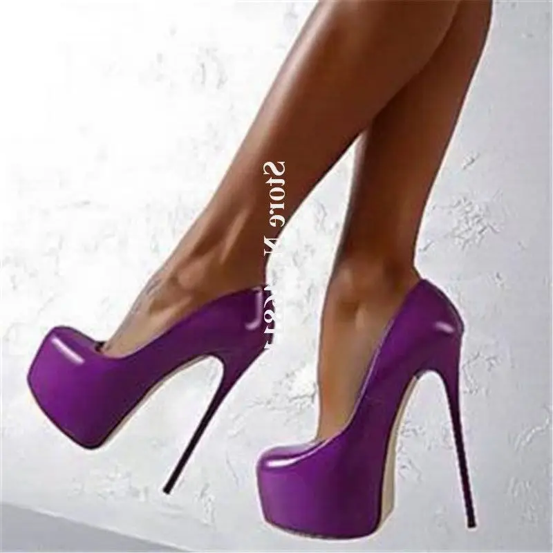 Round Toe Platform Pumps Super High Stiletto Heels Green Purple Formal Sexy Dress Shoes Brand Design Female Women Fashion Shoes