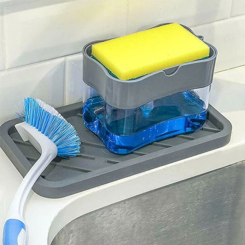 New 2 in 1 Sponge Rack Soap Dispenser Automatic Cleaning Liquid Container Dishwashing Soap Holder For Kitchen Clean Tools