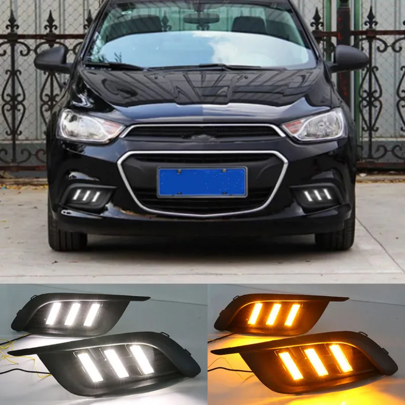 2PCS LED DRL Daytime Running Lights Daylight With Turn Signal lamp For Chevrolet Chevy AVEO Sonic 2014 2015