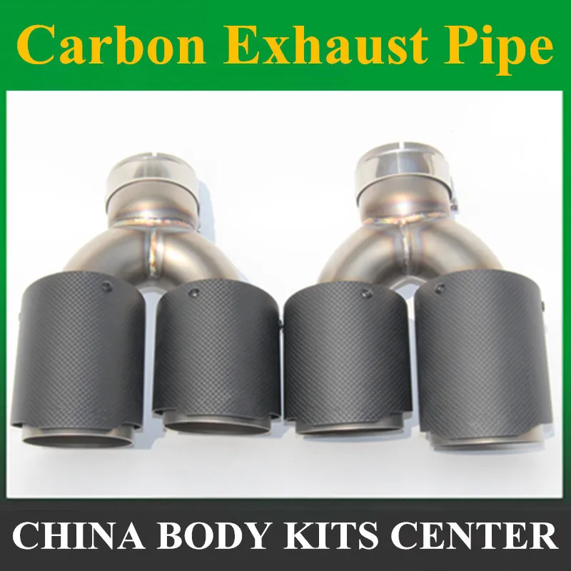 One Pair Y Style Carbon Stainless Steel Exhaust Dual tips Universal Car Exhaust Tips for BMW for Benz