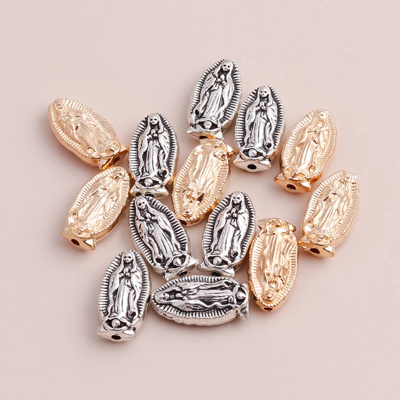 8pcs 9*19mm Zinc Alloy Spacer Beads Virgin Mary Charms Pendant for DIY Fashion Necklace Jewelry Bracelet Making Accessories