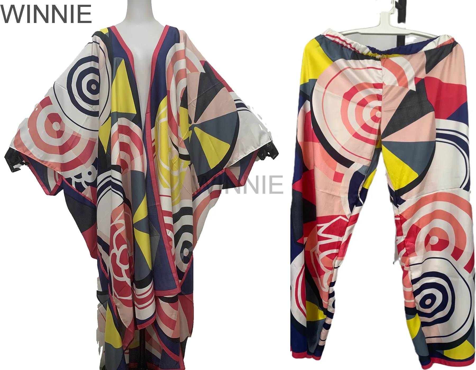 Kimono Floral bohemio para mujer, cárdigan y pantalones de talla libre, traje de dos piezas para mujer africana, traje musulmán