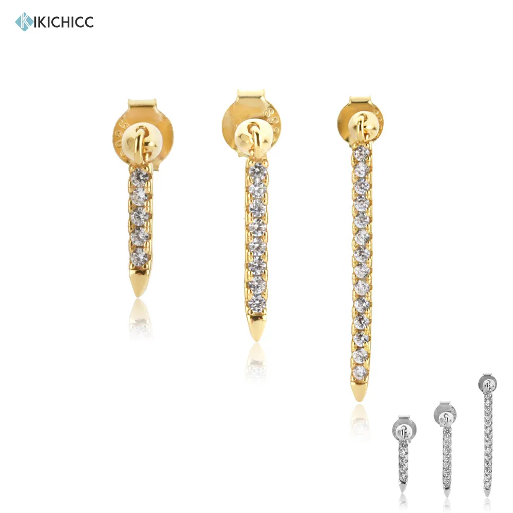 KIKICHICC 925 Sterling Silver Gold Three Size 9.5mm 14mm 25mm Eternity Bar Threaded Charm Earring Line Women Piercing Pendientes