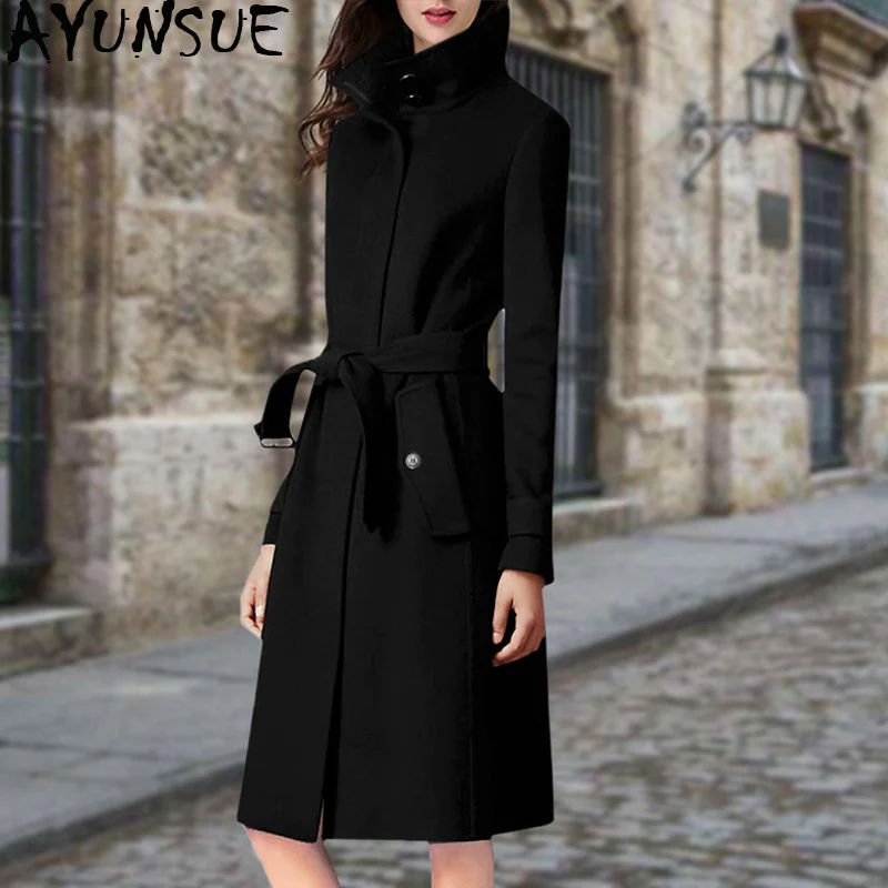 AYUNSUE 2020 Autumn Winter Jacket Women Wool Coat Female Vintage Long Jackets for Women Double Side Woolen Coats Casaco Feminino