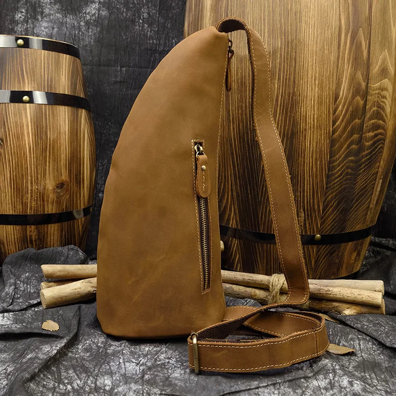 Sac de poitrine en cuir unique pour hommes, sac à bandoulière en cuir de cheval, sac à bandoulière vintage, pack de poitrine de mode, sac d'œuvres d'art de bœuf