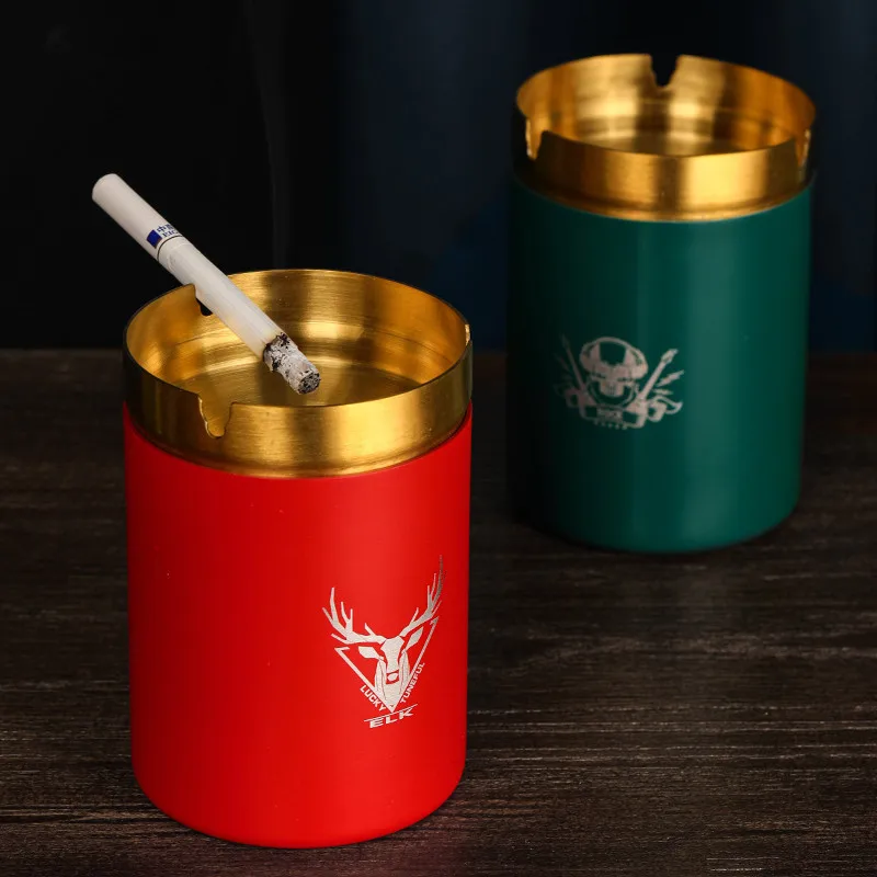 Gold Stainless Steel Ashtray for Car Desk Round Metal Windproof Cigar Ashtray for Home Hotel Office Gift for Smoker Driver