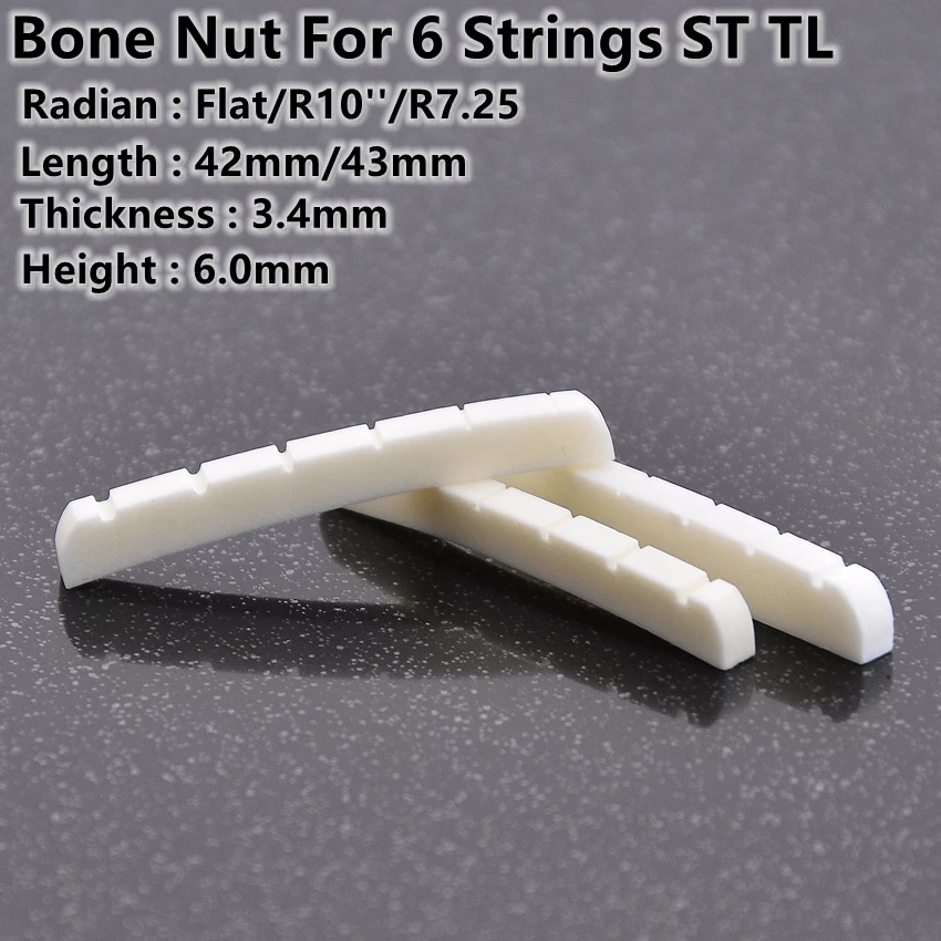 1 Piece  Real Slotted Bone Nut For  6 Strings ST TL Electric Guitar ( Bottom  Flat / R7.25 / R10   42MM*3.4MM*6MM )