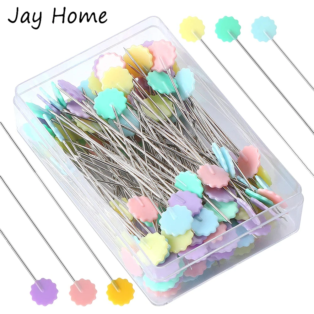 100Pcs Sewing Pins Flat Head Straight Pins Flower Head Needle Pins Straight Quilting Pins for DIY Sewing Crafts Dressmaker Tools