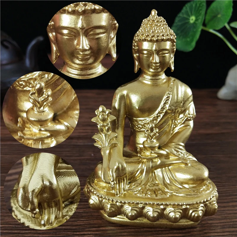 Goldn Medicine Buddha Statue With Necklace Ornament Resin Feng Shui Lucky Buddha Sculpture Home Office Garden Decoration Gifts view 2