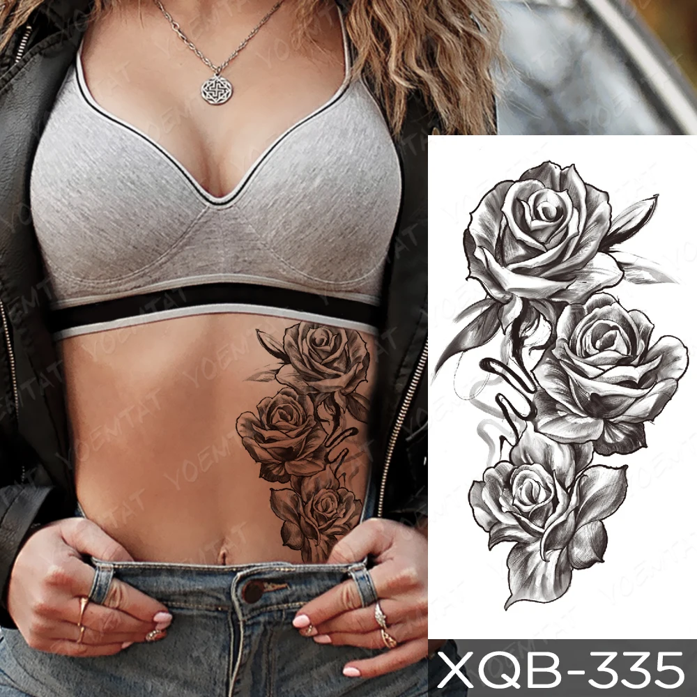 Flower Blooming Waterproof Temporary tattoo Stickers Jasmine Leaf Sunshine  Sexy tatoo Arm Body Art Fake tattoos Black Man Women