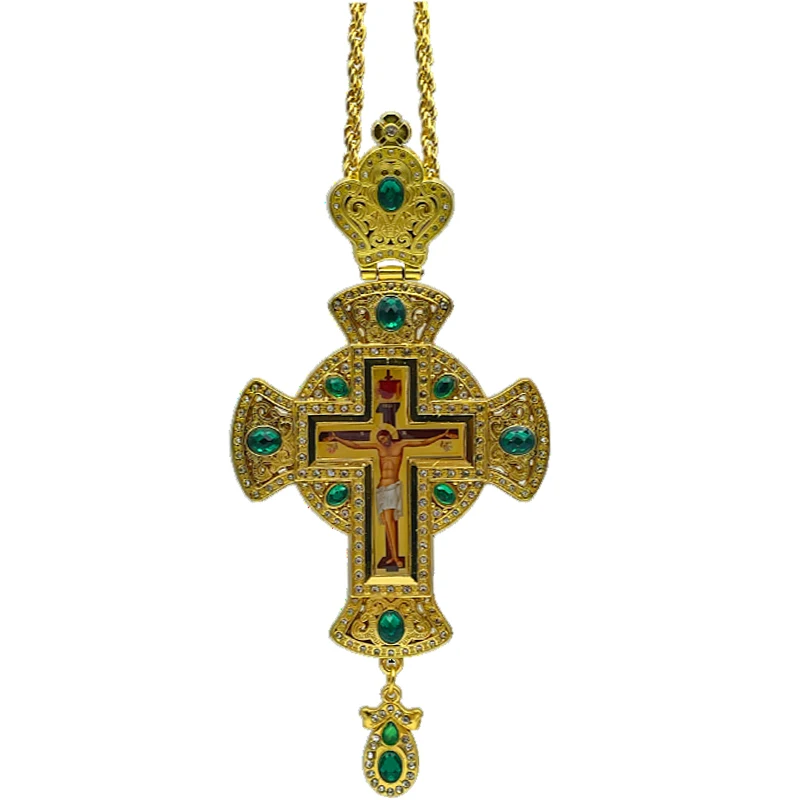 Pectoral Cross Orthodox Jesus Crucifix Pendants Rhinestones Cross Chain Gold Religious Jewelry Pastor Prayerкрестик православный