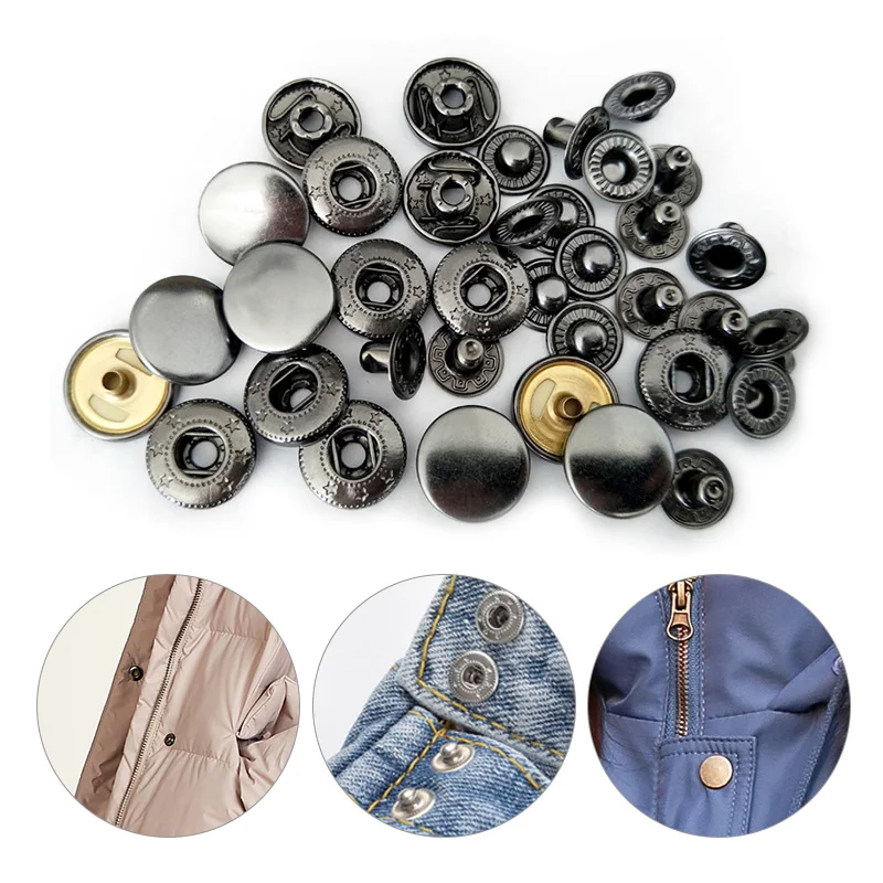 10 Sets 10-20mm Copper Material Four Buckle Pack Metal Press Studs Sewing Button Snap Fasteners Sewing Jeans Craft Clothes Bag