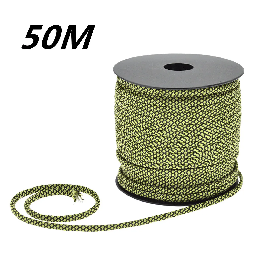 50 m, 1 Rolle, 4 mm, 7 Ständerkerne, Paracord für Überleben, Fallschirmschnur, Lanyard, Camping, Klettern, Campingseil, Wandern, Wäscheleine