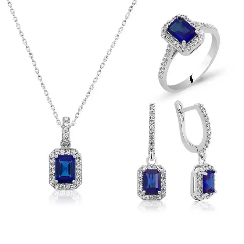 Silver Sapphire Color Baget Cubic Zirconia Women 'S Set