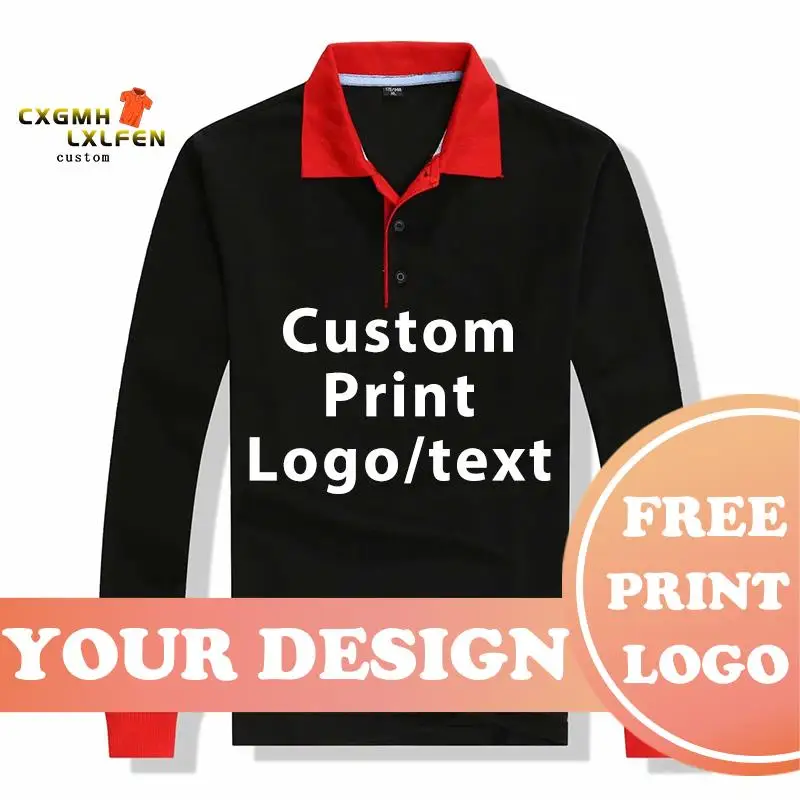 Polo Shirt Men And Women Casual Cotton Long Sleeve Jerseys Spring Autumn Men\'s Polos Custom Printing Your Own Design Text Logo